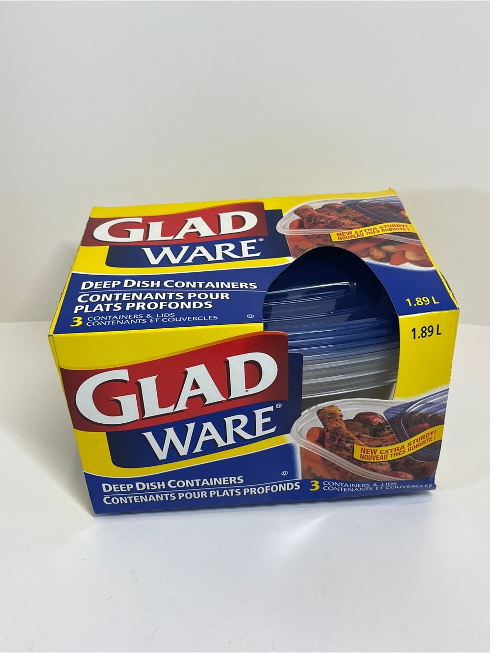 Gladware Glad Ware Deep Dish Containers Food Storage With Lids 1.89L Sealed 3pk